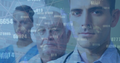 Image of data processing over group of diverse doctors