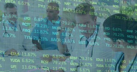 Image of data processing over group of diverse doctors