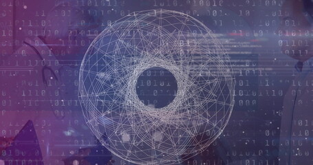 Image of digital interface and lines over caucasian doctors