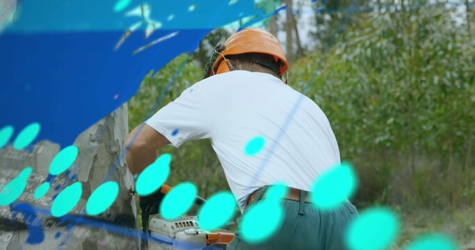 Image of world map over lumberjack