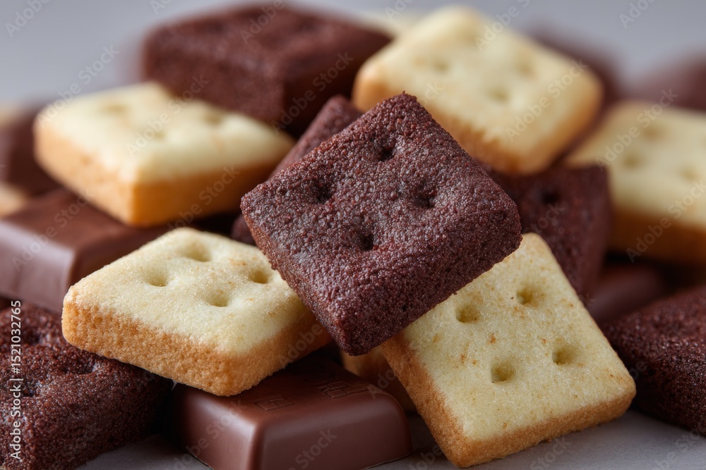Aufkleber delicious assortment of chocolate and vanilla square cookies piled on a table