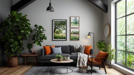 Cozy farmhouse inspired living room with rustic and industrial elements