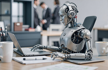 Fototapeta premium Robot Working Scene in Office