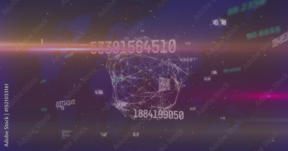 Poster image of data processing and network of connections over world map