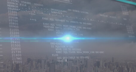 Image of data processing over cityscape