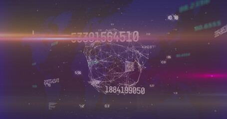 Image of data processing and network of connections over world map