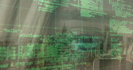 Image of data processing over cityscape