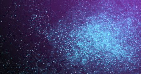 Image of blue glitter moving on violet background