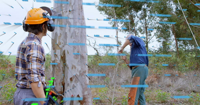 Image of data processing over two lumberjacks - Powered by Adobe