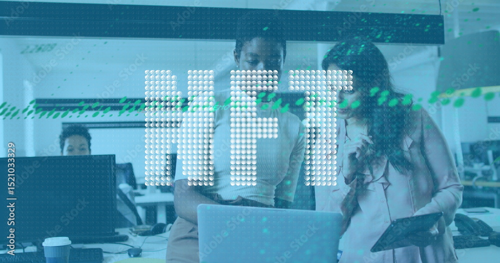 Poster image of data processing over diverse business people using computer