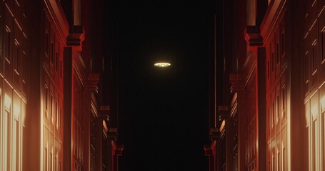 Image of old wood panelled corridor in scary dark interior