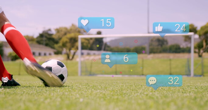 Image of social media reactions over soccer ball and field