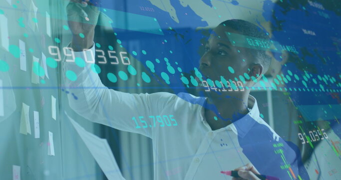 Image of data processing over diverse male doctor and patient