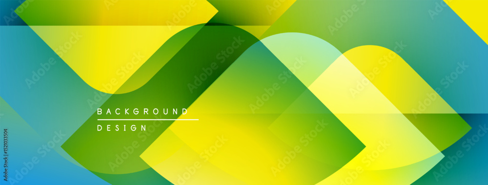 Poster Abstract geometric shapes overlap. Vibrant yellow, green, blue gradients create dynamic visual texture. Modern design element.