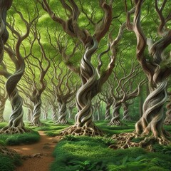 A grove of trees with bark that resembles dragon scales and leav