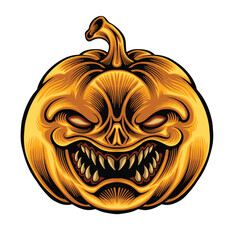 Halloween pumpkin monster with angry face expression logo illustration