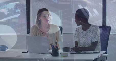 Image of data processing over diverse business people in office