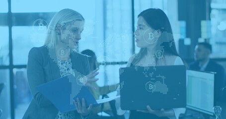 Image of data processing over business people using electronic devices
