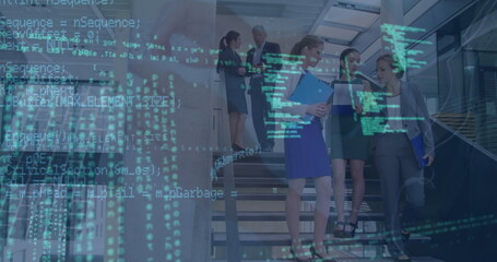 Image of data processing over diverse business people in office