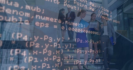 Image of data processing over diverse business people in office