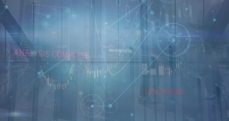 Image of data processing over business people walking in office