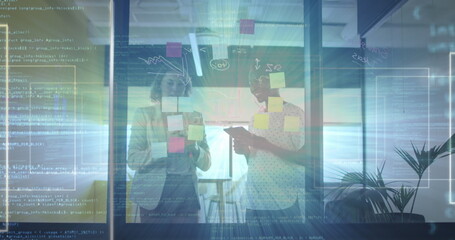 Image of data processing over diverse business people in office