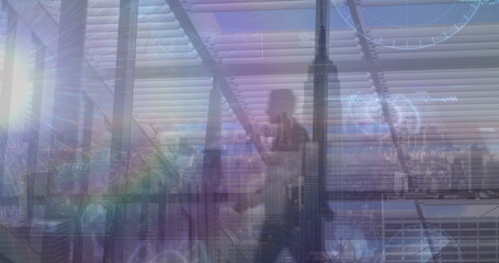 Image of data processing over cityscape