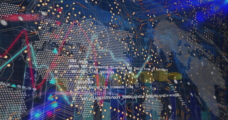 Image of purple fireworks over interface with green digital tunnel