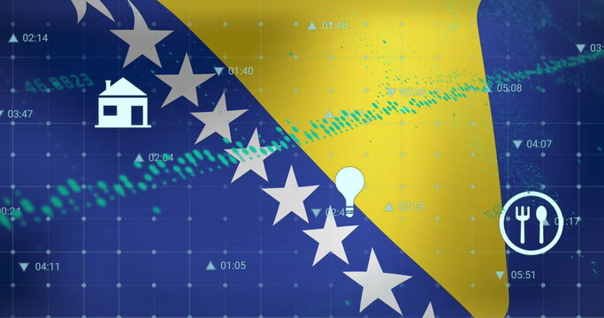 Naklejki Image of data processing over flag of bosnia and herzegovina