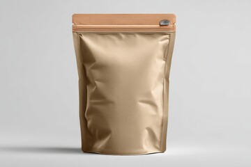 Stand-up pouch packaging designed for food storage with a wooden closure for freshness