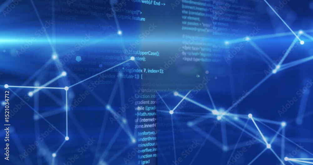 Wall mural image of data processing and shapes on blue background