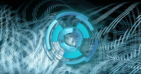 Image of scope scanning and shapes on black background