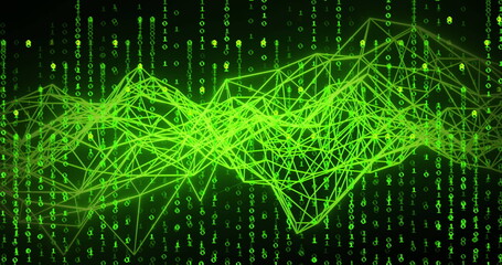 Image of data processing and shapes on black background