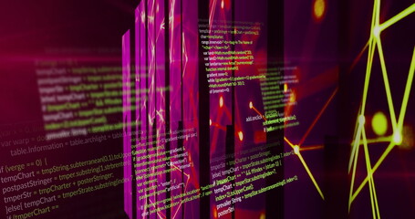 Image of data processing and shapes on black background