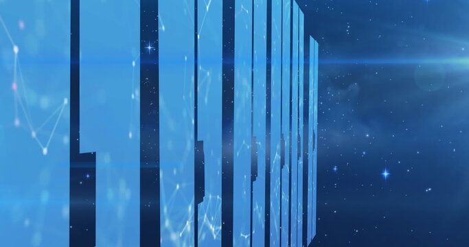 Image of moving shapes on blue background