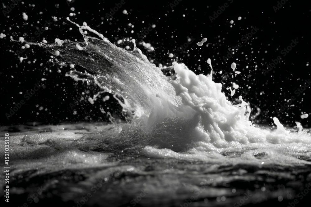 Poster Powerful water splash creating dynamic patterns in dark surroundings during an artistic moment of nature's force
