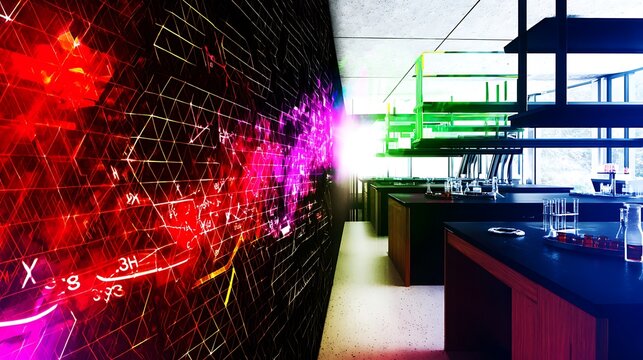 Science laboratory and abstract equations fusion