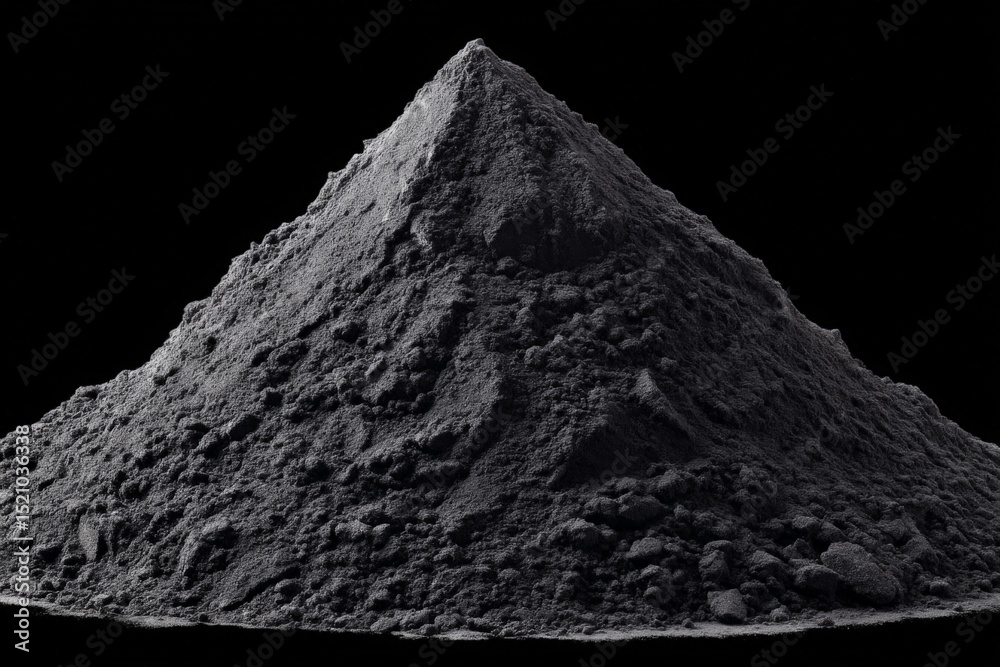 Poster Black powder mound displayed against a dark background highlights texture and form in a minimalist design