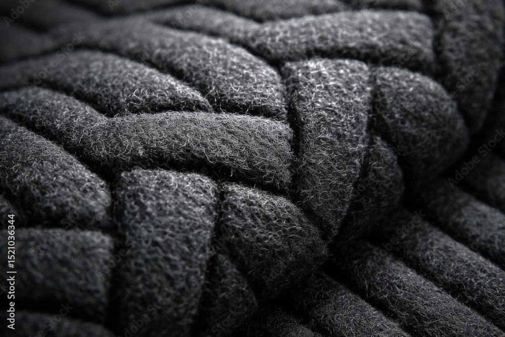 Poster textured fabric in black tones showcases intricate woven pattern and softness
