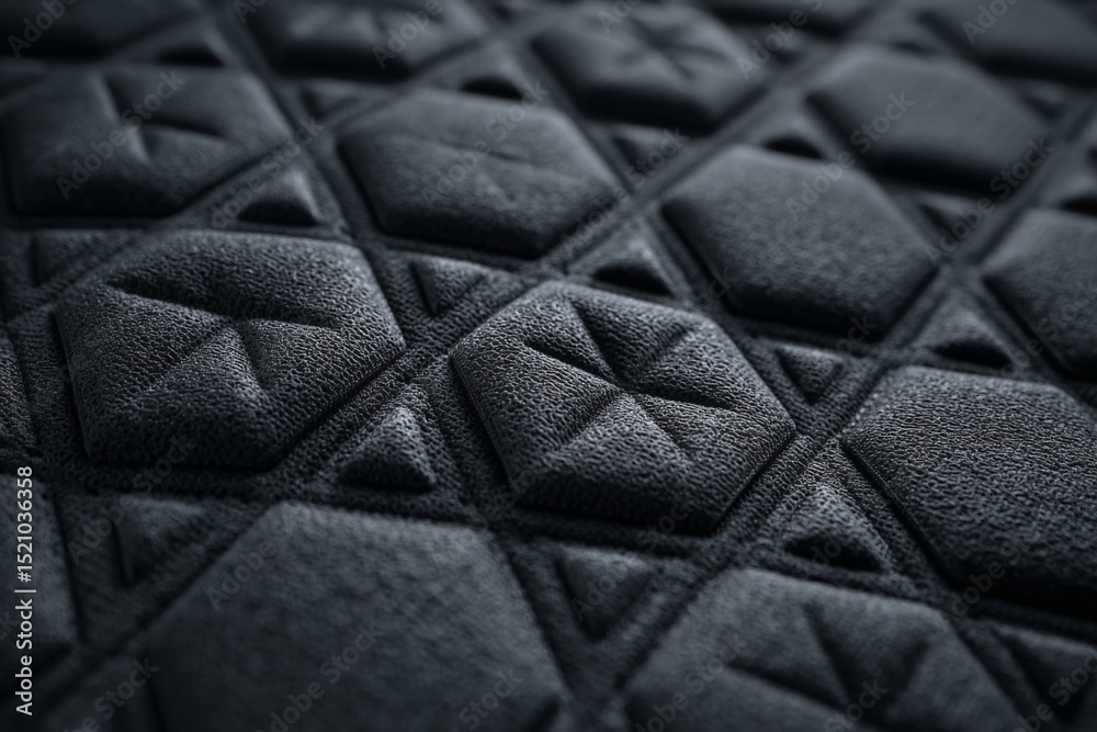 Poster Close-up view of textured black material with geometric patterns showcasing modern design elements in detail
