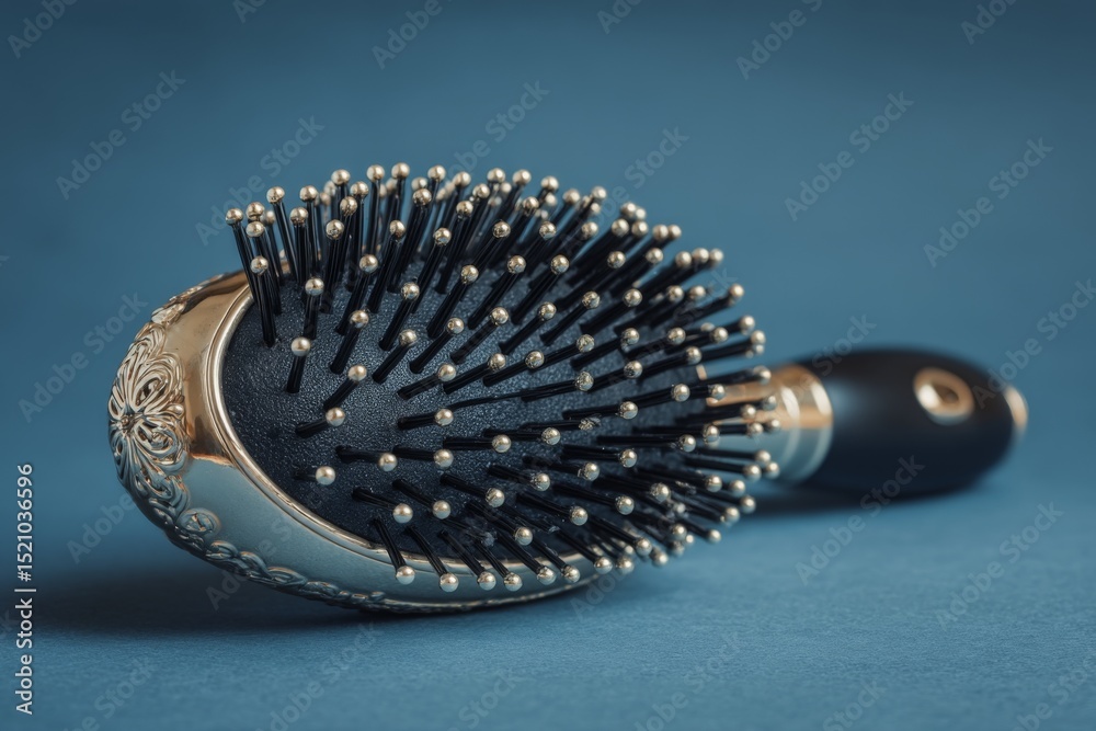 Poster elegant hairbrush with intricate design resting on a blue background