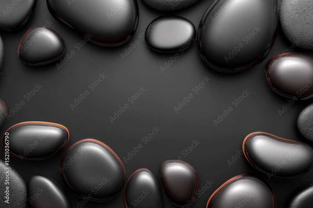 Poster Smooth black stones arranged in a calming pattern on a dark surface creating a serene and tranquil atmosphere
