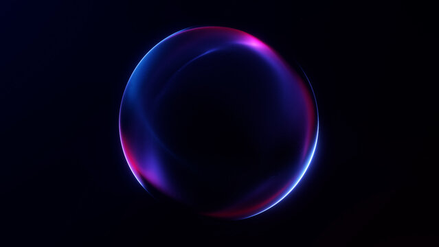Stylized glowing red and blue neon sphere on dark background. Perfect for tech branding, interfaces, and futuristic sci-fi visuals.
