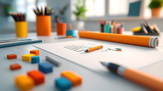 Architectural planning and drafting tools on a desk