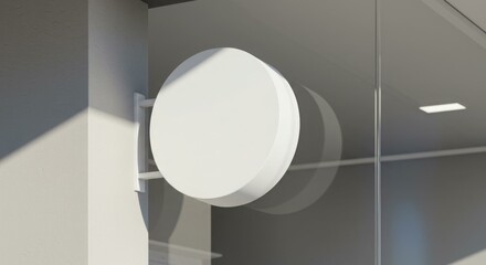Modern White Circular Sign Mockup on Building Exterior