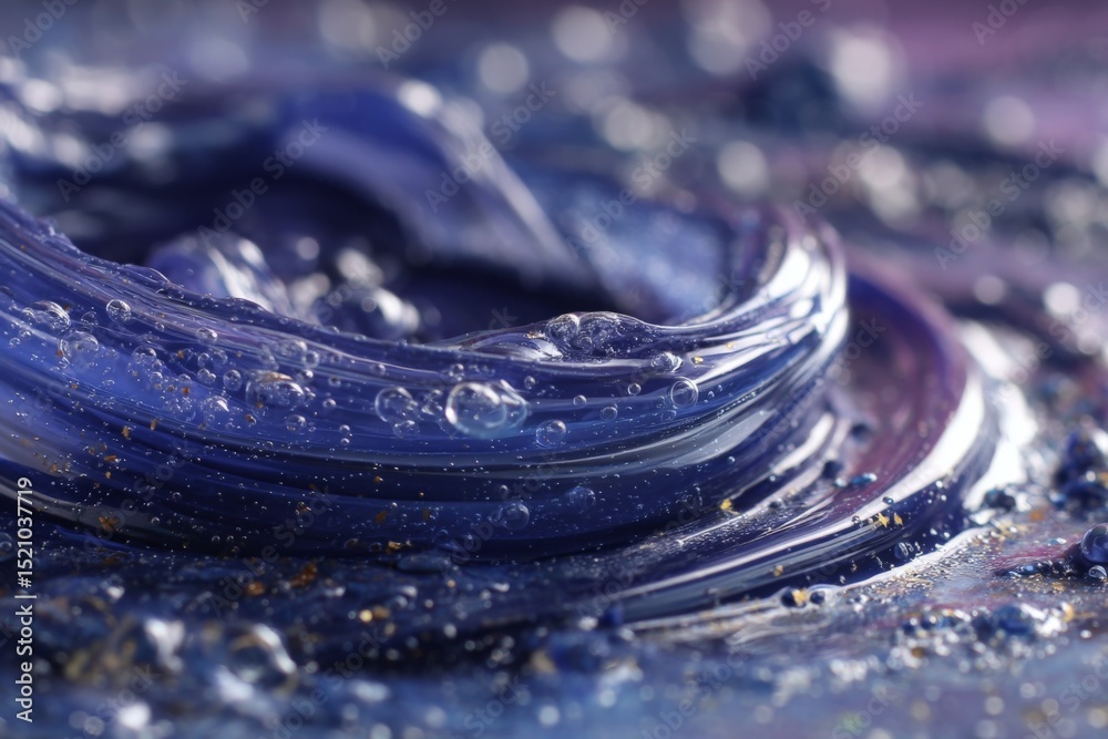Poster Fluid blue waves with bubbles and shimmering textures create a mesmerizing visual in an abstract composition
