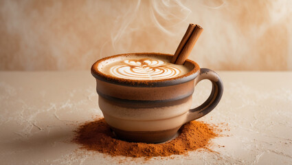 A spiced chai latte with cinnamon stick