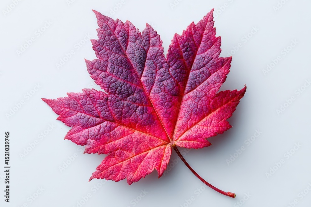 Poster vibrant autumn leaf displaying rich red hues with intricate textures under soft lighting