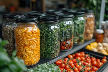 Farm-Fresh Produce and Preserves in Jars for Organic Market Display