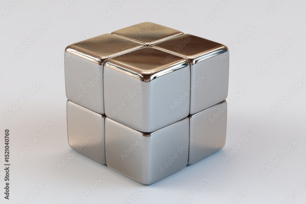 Aufkleber Sleek metallic puzzle cube reflecting light in minimalistic design on a plain background